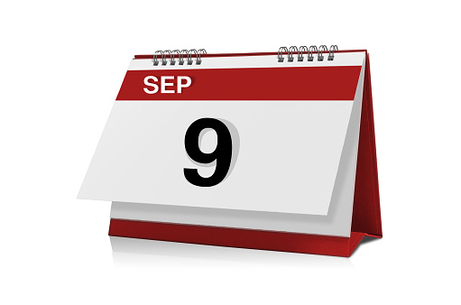 September 9 desktop calendar isolated on white background with clipping path.