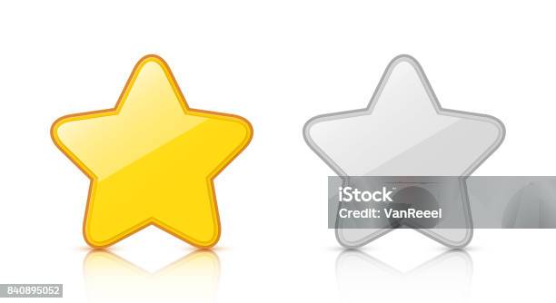 Set Of Glossy Golden Silver Star Icons With Reflection Isolated On White Background Stock Illustration - Download Image Now