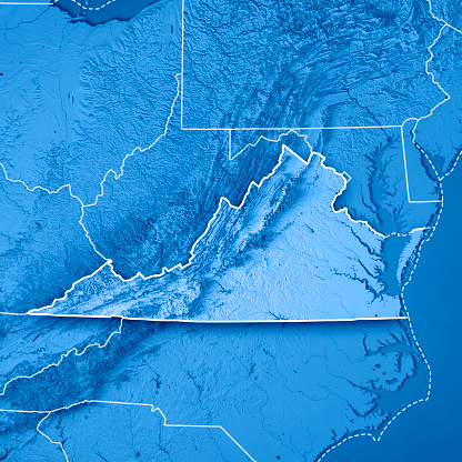 Virginia Estados Unidos estado 3D Render topográfico mapa frontera azul photo