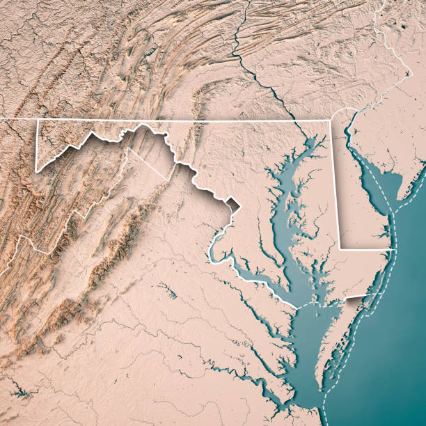 maryland state usa 3d-render topographische karte neutral grenze - maryland bundesstaat stock-fotos und bilder