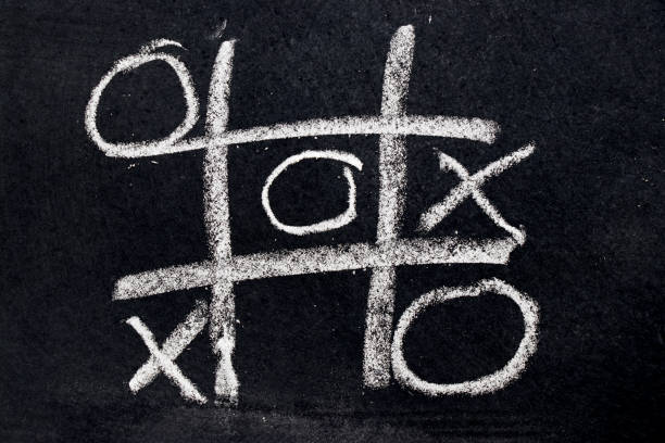 istock White chalk drawing as Tic Tac Toe with the winner and loser shape on black board background 840902470