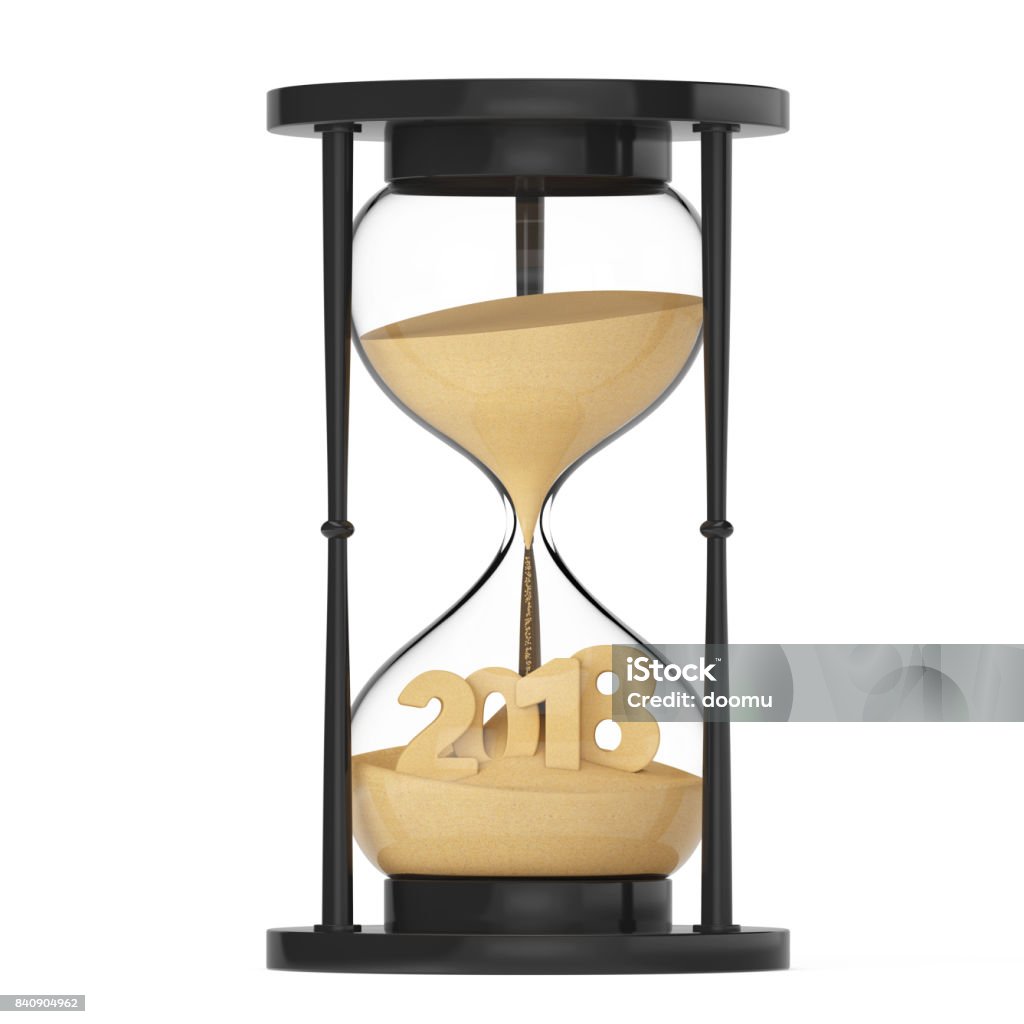 New 2018 Year Concept. Sand Falling in Hourglass Taking the Shape to 2018. 3d Rendering New 2018 Year Concept. Sand Falling in Hourglass Taking the Shape to 2018 year on a white background. 3d Rendering 2017 Stock Photo