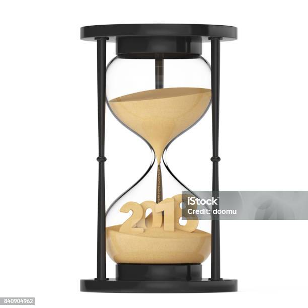 New 2018 Year Concept Sand Falling In Hourglass Taking The Shape To 2018 3d Rendering Stock Photo - Download Image Now