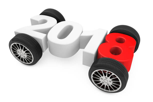 istock 2018 Year Concept with Car Wheels. 3d Rendering 840905074