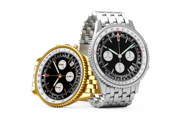 istock Luxury Classic Analog Men's Wrist Golden and Silver Watches Rendering. 3d Rendering 840907668