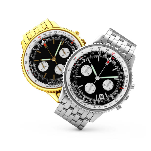 istock Luxury Classic Analog Men's Wrist Golden and Silver Watches Rendering. 3d Rendering 840907874