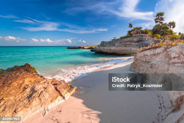 Beach At Caribbean Sea In Playa Del Carmen Stock Photo - Download Image Now - Playa Del Carmen, Mexico, Beach