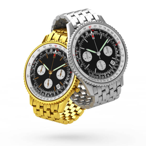 istock Luxury Classic Analog Men's Wrist Golden and Silver Watches Rendering. 3d Rendering 840908266