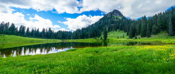 istock Mountain with Blue Sky and Green Grass and Lake 840920486