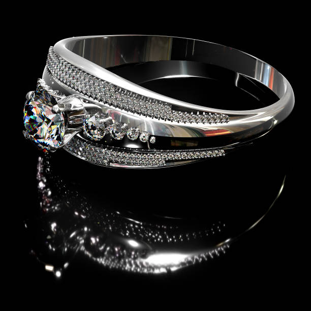 istock Platinum silver ring with diamond gem jewelry. 840920974