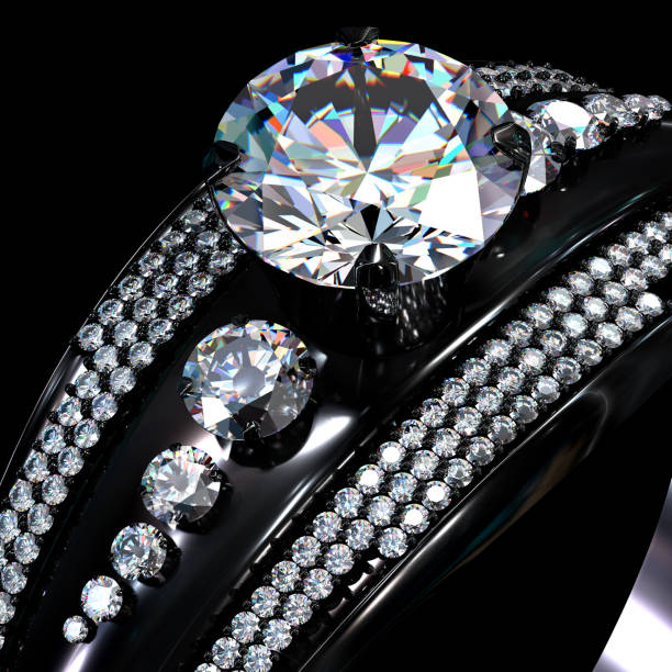 istock Black gold coating engagement ring with diamond gem. 840923694