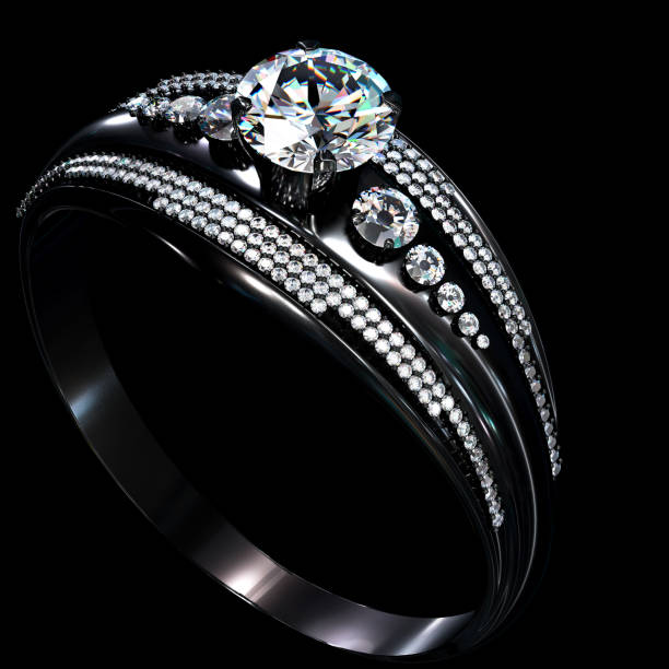 istock Black gold coating engagement ring with diamond gem 840924238
