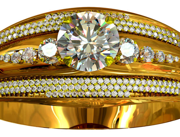 istock One engagement gold ring with jewelry gem. 840924342