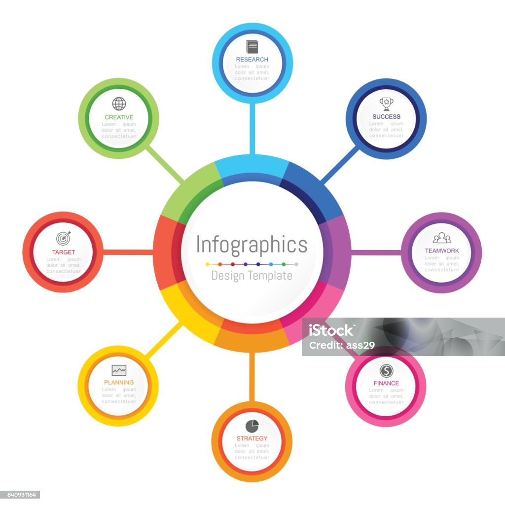 Infographic design elements for your business data with 8 options, parts, steps, timelines or processes. Vector Illustration. 8-9 Years stock vector