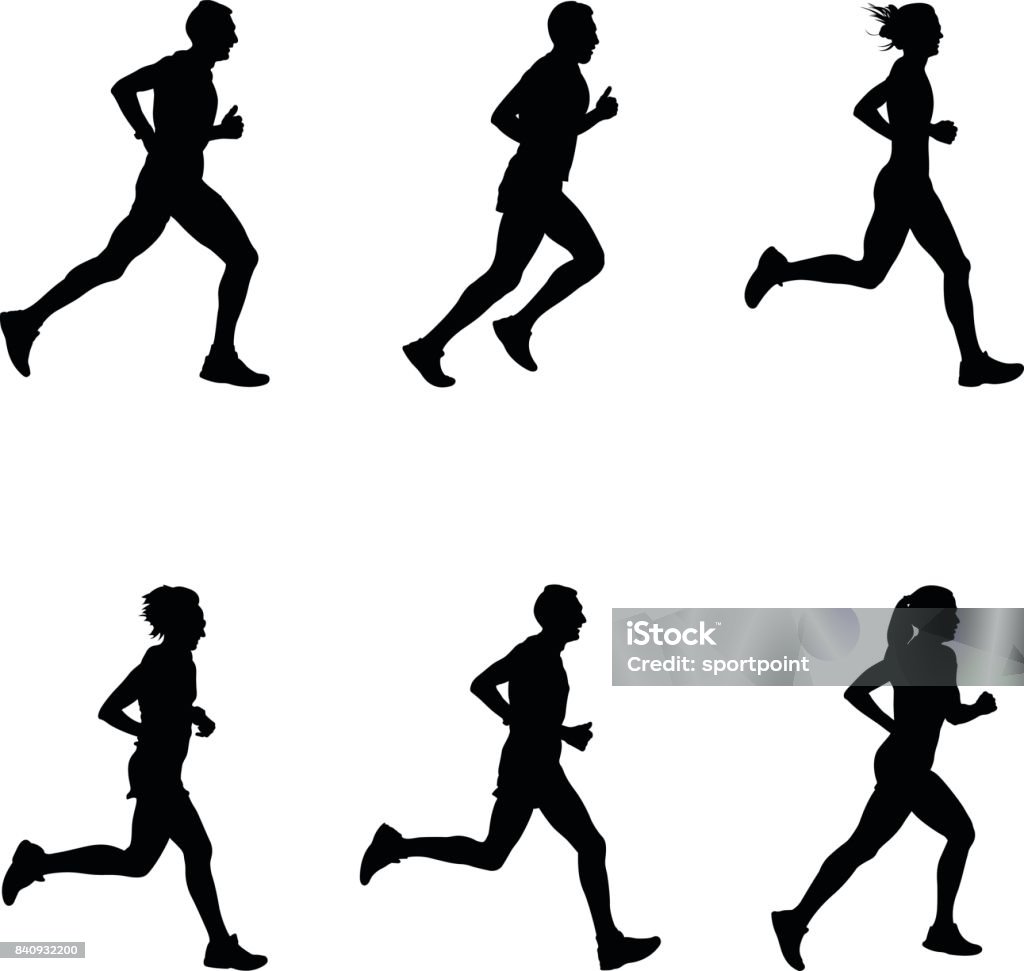 set people running set people running marathon black silhouette Running stock vector