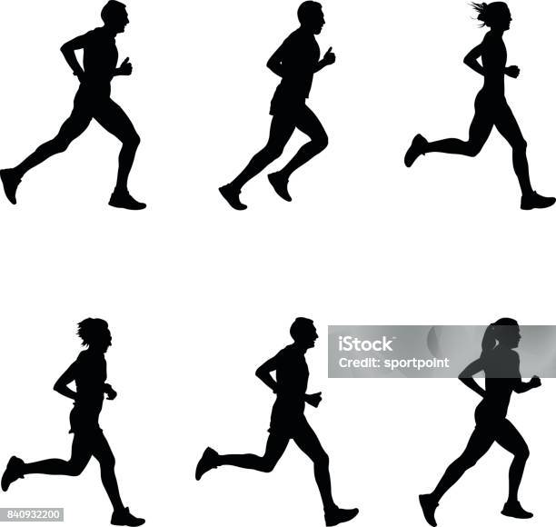 Set People Running Stock Illustration - Download Image Now - Running, In Silhouette, Shadow