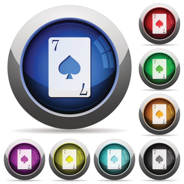ilustrações de stock, clip art, desenhos animados e ícones de seven of spades card round glossy buttons - rummy leisure games number color image