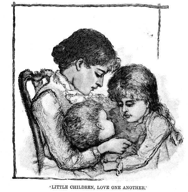 istock Victorian etching a mother and young daughter cuddling a young baby while sat in a chair;19th c family 1889 840948248