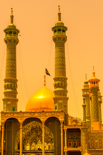 Iran, Qom City, Hazrat-e Masumeh, Holy Shrine at sunset