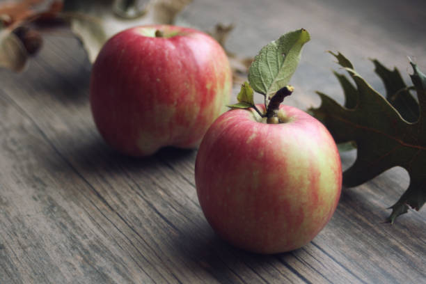 istock Fall season still life with apples over rustic wooden background 840957082