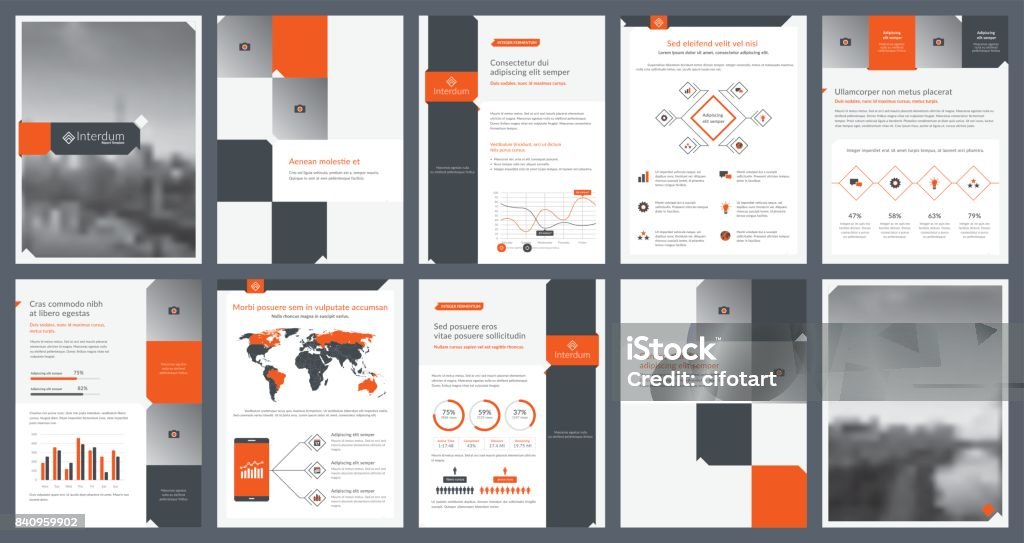 Elements of infographics for report template and presentations templates Elements of infographics for report template and presentations templates. Corporate annual report, leaflet, book cover design, brochure and flyer template design. Vector Illustration. Plan - Document stock vector