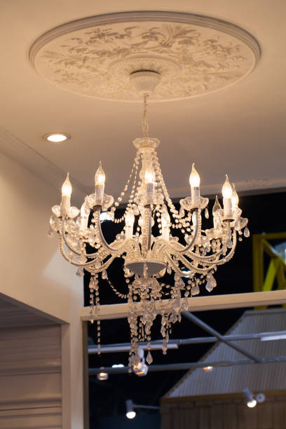 Beautiful chandelier. luxury expensive chandelier hanging under ceiling