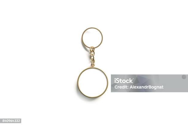 Blank Gold Round White Key Chain Mock Up Isometric View Stock Photo - Download Image Now