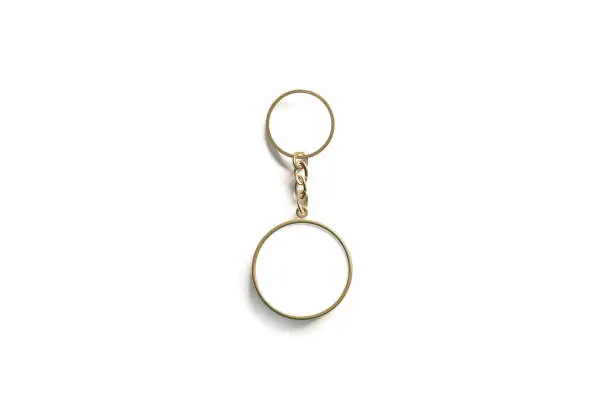 Photo of Blank gold round white key chain mock up isometric view