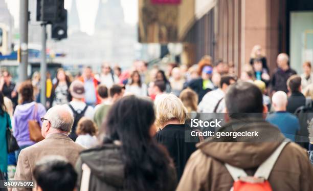 City Pavement Busy With Pedestrians Stock Photo - Download Image Now - Crowd of People, People, Street