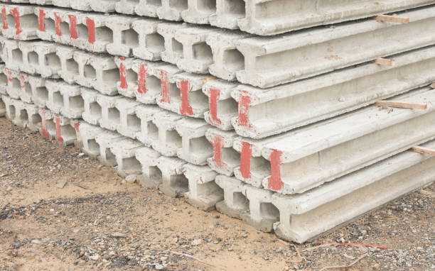 istock Contractors space for the storage of finished concrete pilings. 840978368