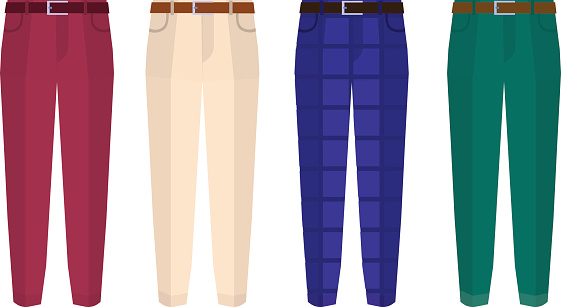 Set of classic trousers for men different color. Flat design Vector
