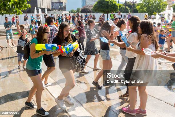 Water Gun Fight Summer Stock Photo - Download Image Now - Adult, Adults Only, Aiming