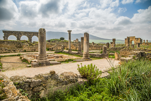 Archaeological site of Volubilis, UNESCO, mosaics, pilars and arches