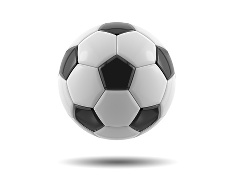 Leather black and white football ball. Soccer ball. 3D illustration