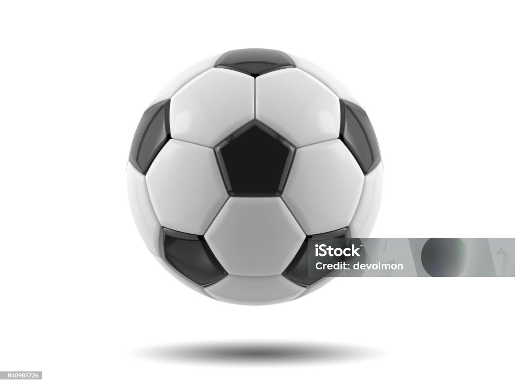 Bola de futebol preto e branco de couro. Bola de futebol. Ilustração 3D. - Foto de stock de Bola de Futebol royalty-free
