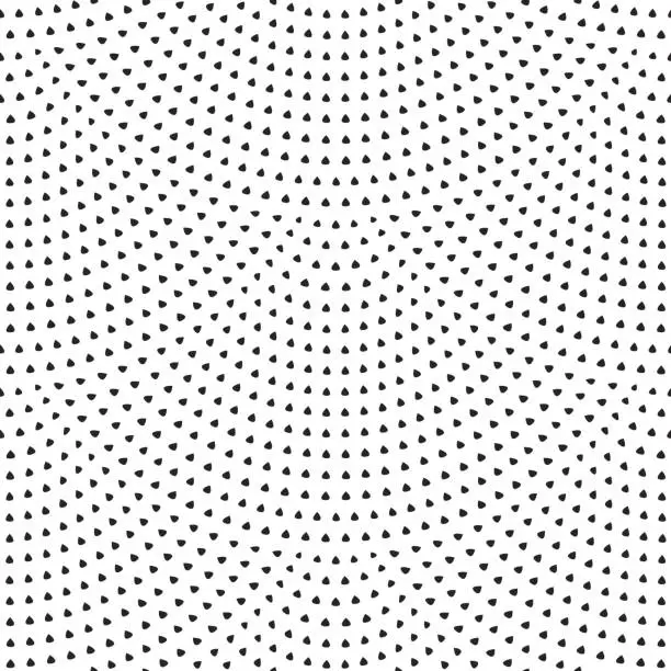 Vector illustration of Vector abstract seamless wavy pattern with geometrical fish scale layout. Light small black drop-shaped elements on a white background. Art deco wallpaper, wrapping paper, chintz textile, page fill