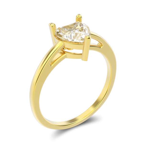 istock 3D illustration isolated yellow gold engagement ring with diamond heart with shadow 840986592
