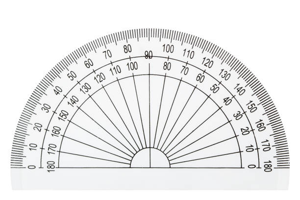 белый пластиковый прозрачный protractor, изолированный на белом фоне - inch centimeter length shape стоковые фото и изображения