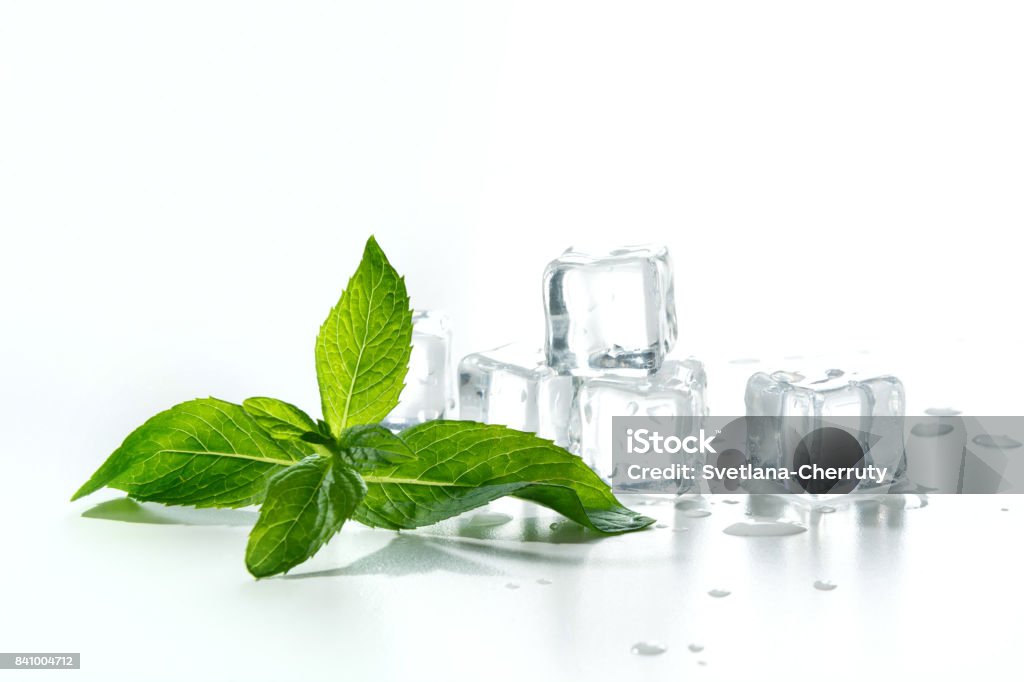 Ice with mint isolated on white Mint Leaf - Culinary Stock Photo
