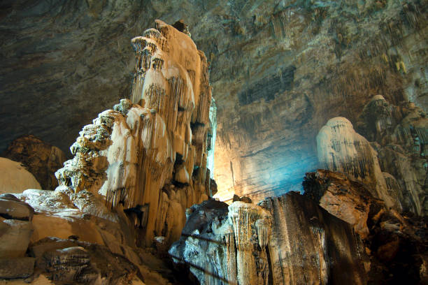 CACAHUAMILPA, MEXICO - 2010: Grutas de Cacahuamilpa (Cacahuamilpa caves) is one of the largest cave systems in the world. stock photo