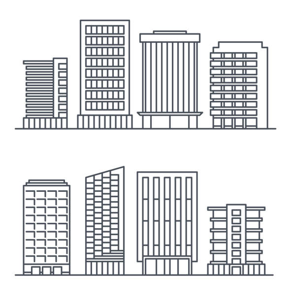 고층 빌딩 그리고 비즈니스 건물, 도시 디자인 요소입니다. - construction apartment house in a row stock illustrations