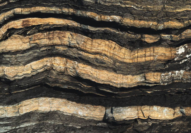 Shale Layers Layers of shale exposed on coastline. rock formations stock pictures, royalty-free photos & images