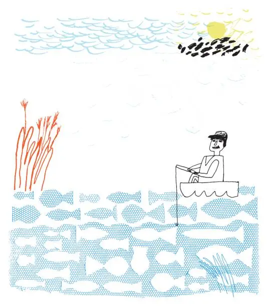 Vector illustration of Man fishing