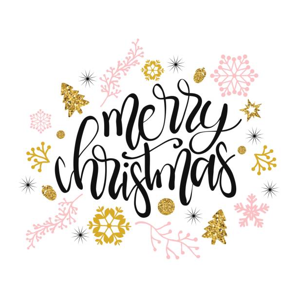 Merry Christmas greetings with calligraphic type. vector art illustration