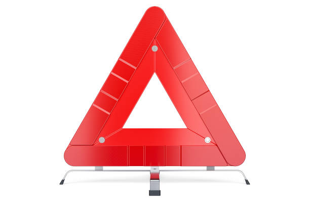 trójkąt ostrzegawczy, widok z przodu. renderowanie 3d izolowane na białym tle - warning triangle triangle car warning sign zdjęcia i obrazy z banku zdjęć