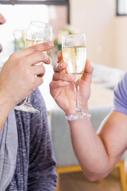 istock Smiling gay couple toasting with champagne 841018554