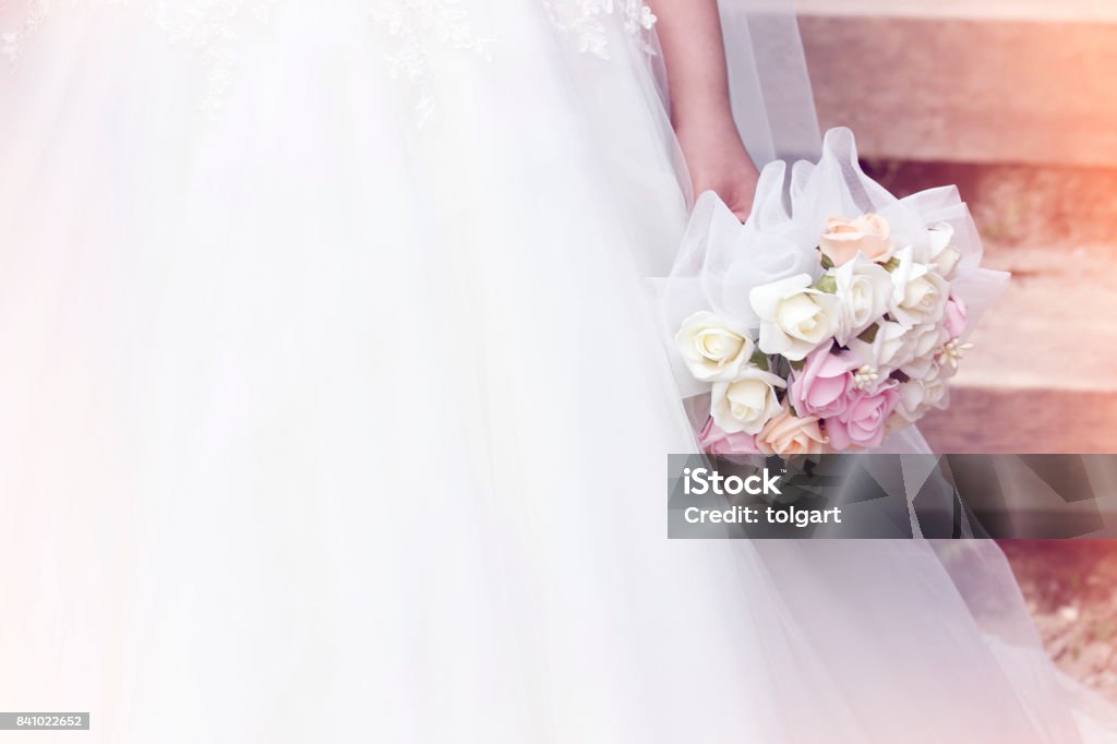 Wedding close up of white bridal bouquet Trillium Stock Photo