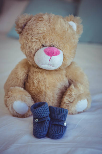 istock View of teddy bear and baby socks 841037942