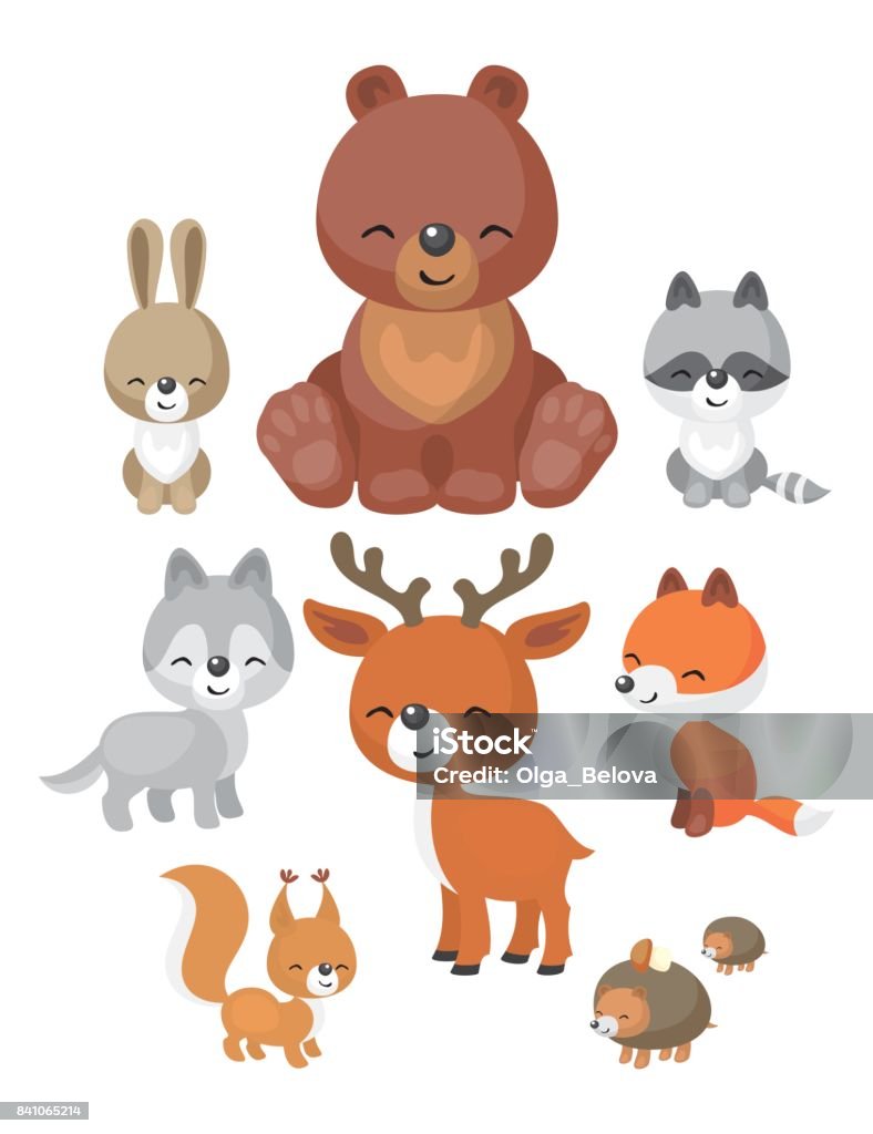 forest animals set The image of cute forest animals in cartoon style. Children’s illustration. Vector set. Animal stock vector