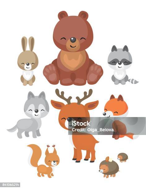 Forest Animals Set Stock Illustration - Download Image Now - Animal, Animal Wildlife, Baby Rabbit